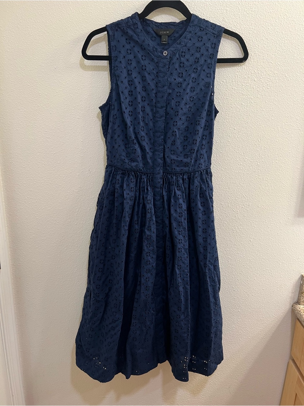 J. Crew Navy Eyelet Sleeveless Midi Dress